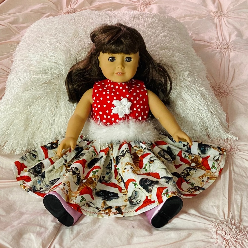 Handmade AG Doll Santa Cats Dress, Feather Waist